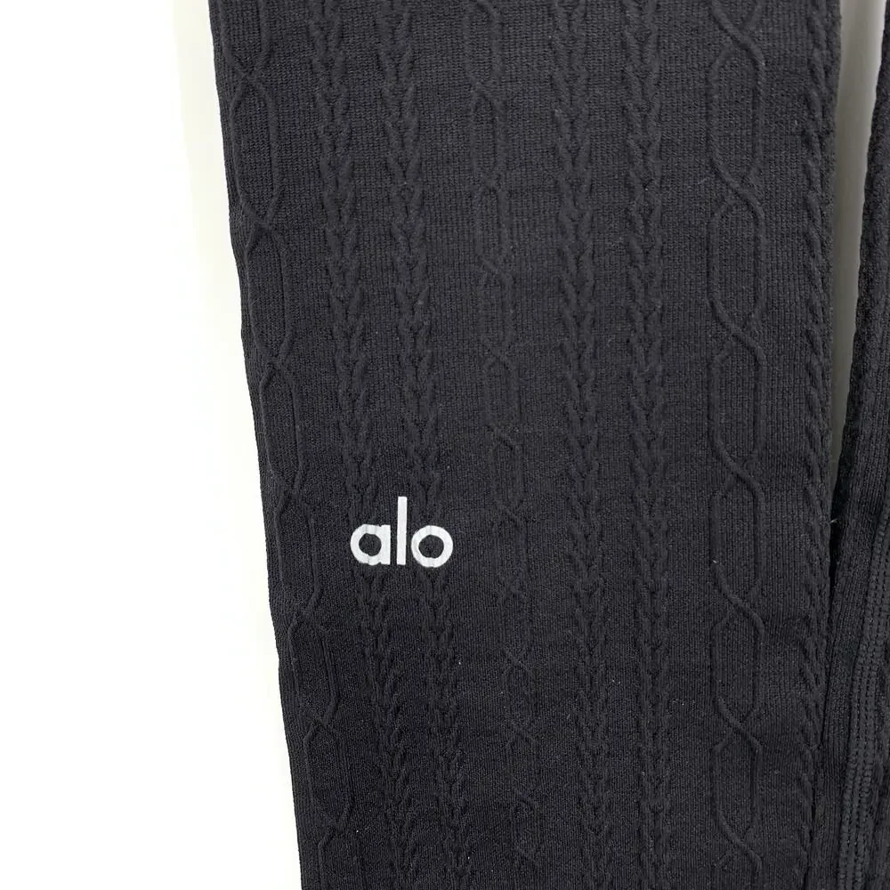 Alo Yoga Seamless Cable Knit High Waist Leggings Womens Size XS Black